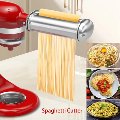 Pasta Maker Attachment for All Kitchenaid Stand Mixers, Kitchen Aid Pasta Attachments Included Pasta Dough Roller, Fettuccine Cutter, Spaghetti Cutter and Cleaning Brush