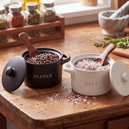 Honeydak Speckled Ceramic Salt Cellar with Lid and Wooden Spoon, Rustic Farmhouse Salt Pepper Cellar Holder for Mothers Day, Housewarming Gift, Heavyweight Spices Jar (Green)
