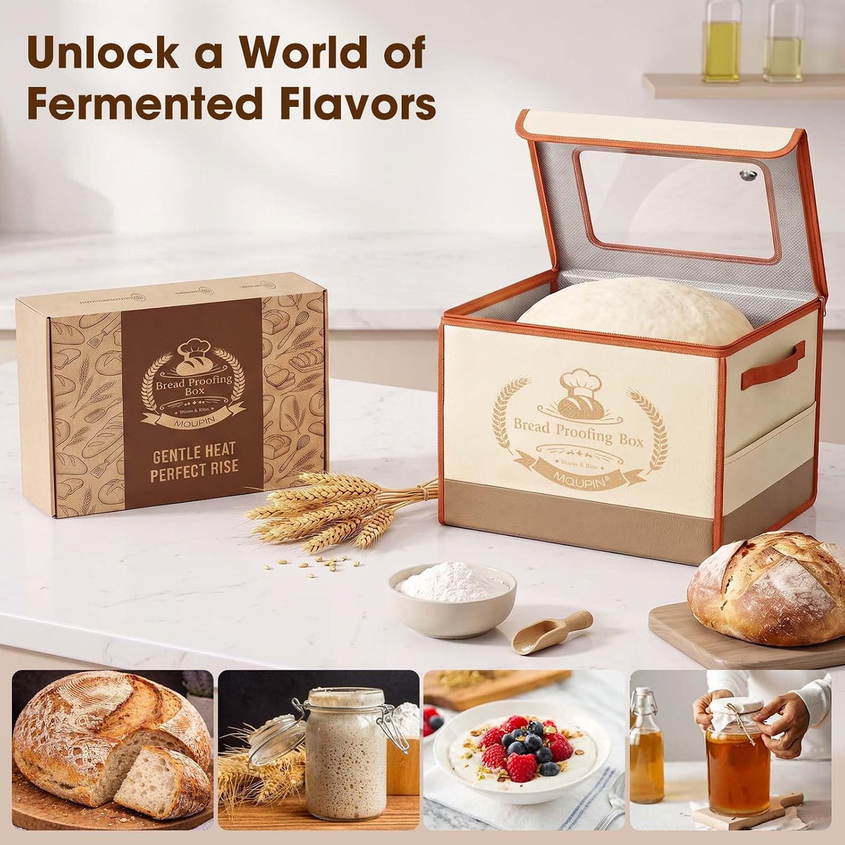 MQUPIN Folding Bread Proofing Box with 68-131℉ Temp Control for Sourdough