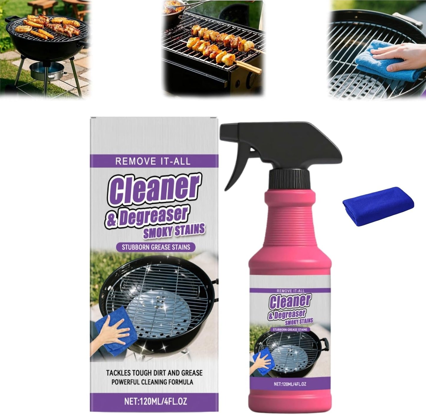Fast-Acting Heavy-Duty Grill Degreaser Spray, 120 ML BBQ Grill Cleaning Spray Degreaser Cleaner Heavy Duty for Outdoor Grills Ovens & Grates (2pcs)