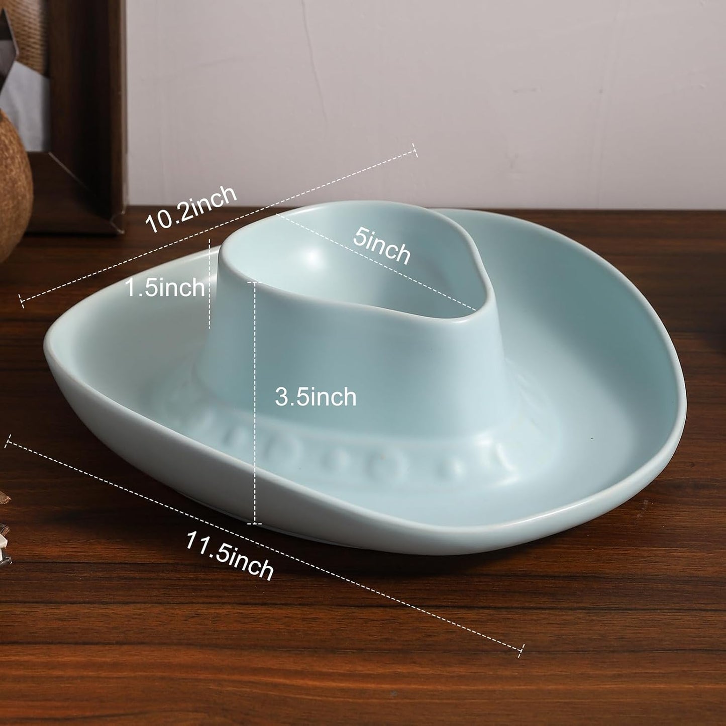 Chip and Dip Serving Set Bowl Cowboy Hat Chips and Salsa Serving Dish.10.6 x 11.6 x 3.5 in White