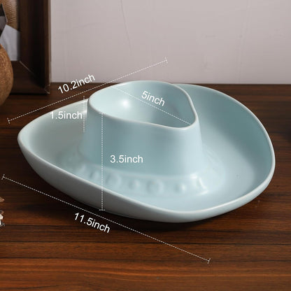 Chip and Dip Serving Set Bowl Cowboy Hat Chips and Salsa Serving Dish.10.6 x 11.6 x 3.5 in White