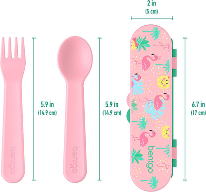 Bentgo Kids Utensil Set - Reusable Plastic Fork, Spoon & Storage Case - BPA-Free Materials, Easy-Grip Handles, Dishwasher Safe - Ideal for School Lunch, Travel, & Outdoors (Shark)