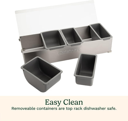 Cuisinart Condiment & Topping Station, 5 Dishwasher Safe Containers for Toppings & Condiments, Versatile Fresh Food Prep Station with Clear Lid, Perfect for BBQs, Burgers, Tacos, Pizza & Omelets