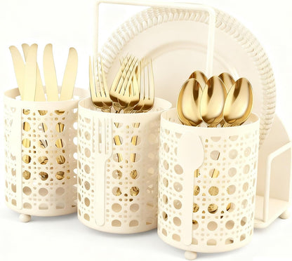 NelyBet Utensil Caddy Silverware Holder Fork Spoon Napkin Paper Plate Organizer Metal Utensil Holder Cutlery Flatware Organizers for Party Kitchen Countertop Camping Picnic - Black Mesh