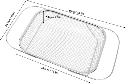 Over the Sink Colander, Expandable Baskets with Fine Mesh Strainer Handle Stainless Steel Rectangle Kitchen Colanders for Strain Drain Rinse Fruits Vegetables Pasta New Home Essentials (Silver)