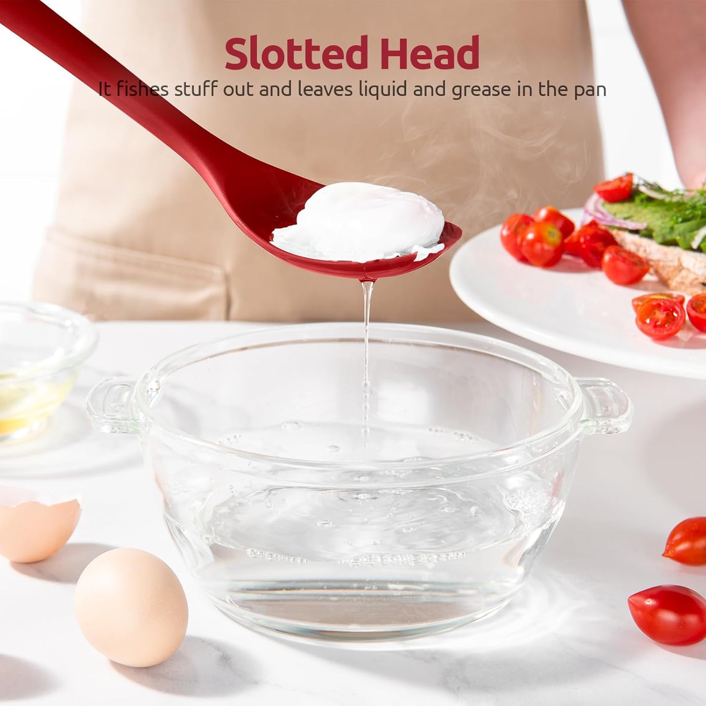 600ºF Heat Resistant Silicone Spoons: U-Taste 13.3in Solid & Slotted Kitchen Cooking Tool, Nonstick Long Rubber Utensil, Sturdy for Mixing, Serving, Stirring, Frying, Basting (Aqua Sky, 2PCS)
