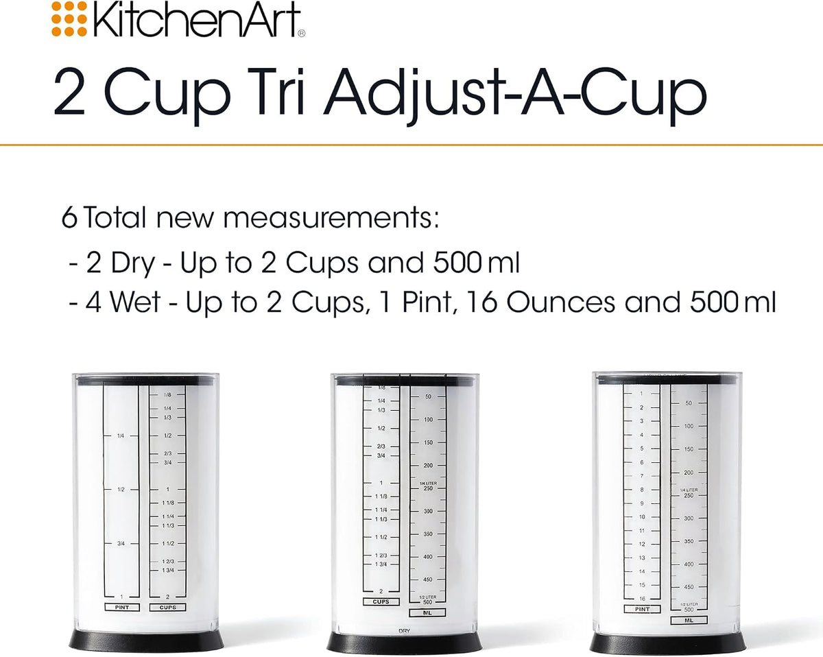KitchenArt 1 Cup Tri Adjust A-Cup, Easy Pour Adjustable Measuring Cup