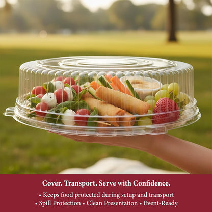 Smarty Had A Party 12 Inch Black Round Plastic Serving Tray – Heavy-Duty Party Platters & Catering Trays, Reusable or Disposable Plastic Trays for Serving Food, Elegant Party Tray Set of 25