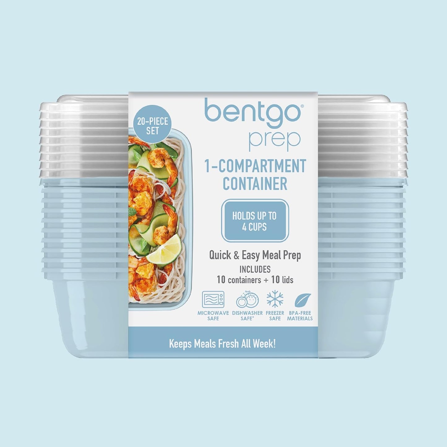 Bentgo Prep - 20-Piece 1-Compartment Reusable Meal Prep Containers with Lids, PFAS & BPA Free Materials, Durable, Microwave, Freezer, & Dishwasher Safe To Go Food Storage (Gold)