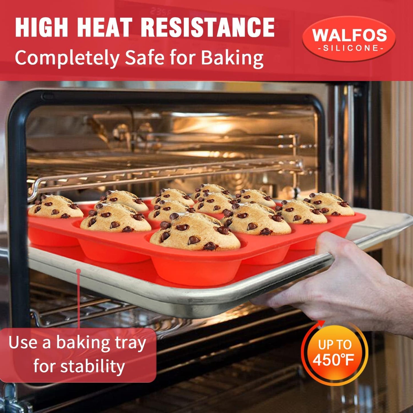 Walfos Silicone Muffin Pan - 12 Cups Regular Silicone Cupcake Pan, Non-stick Great for Making Muffin Cakes, Tart, Bread - BPA Free and Dishwasher Safe