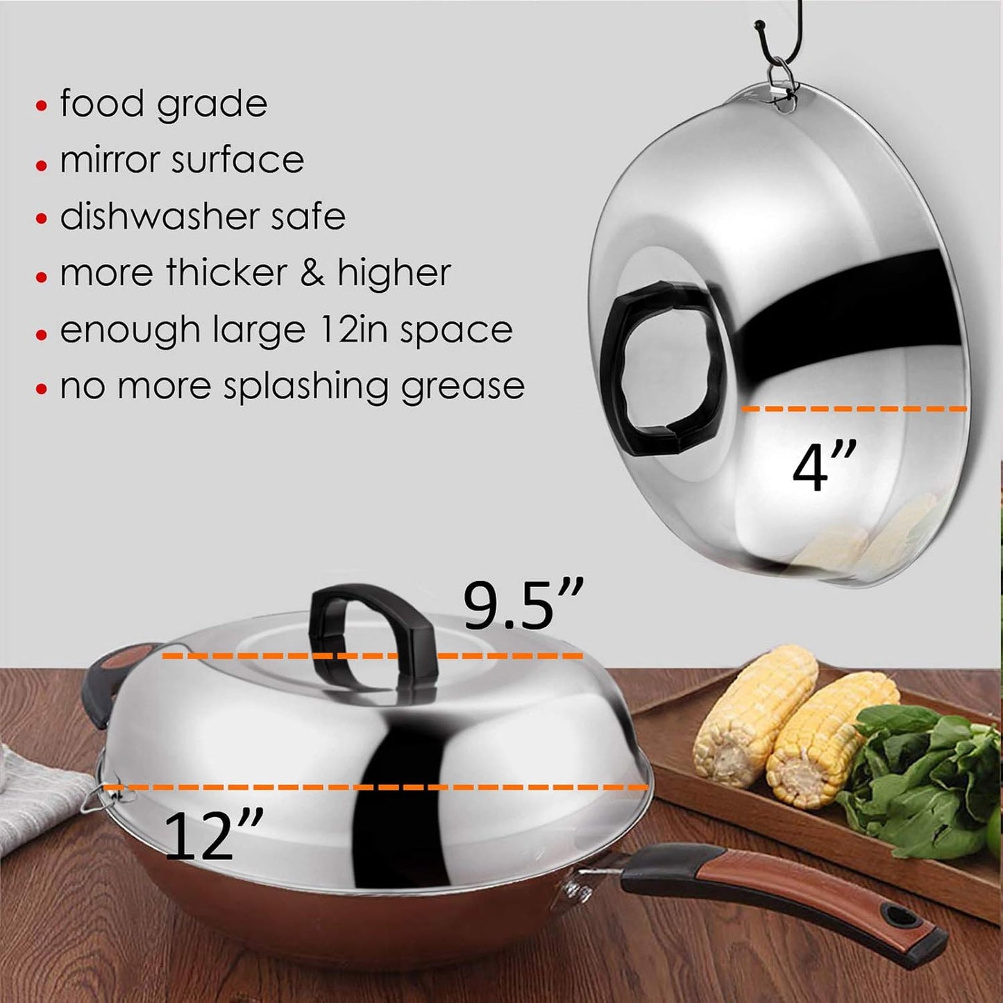 HaSteeL Cheese Melting Dome Set of 2, 12 Inch Round Basting Cover Metal Steam Cover, Stainless Steel Griddle Accessories for Flat Top Grill/Outdoor BBQ/Kitchen Cooking