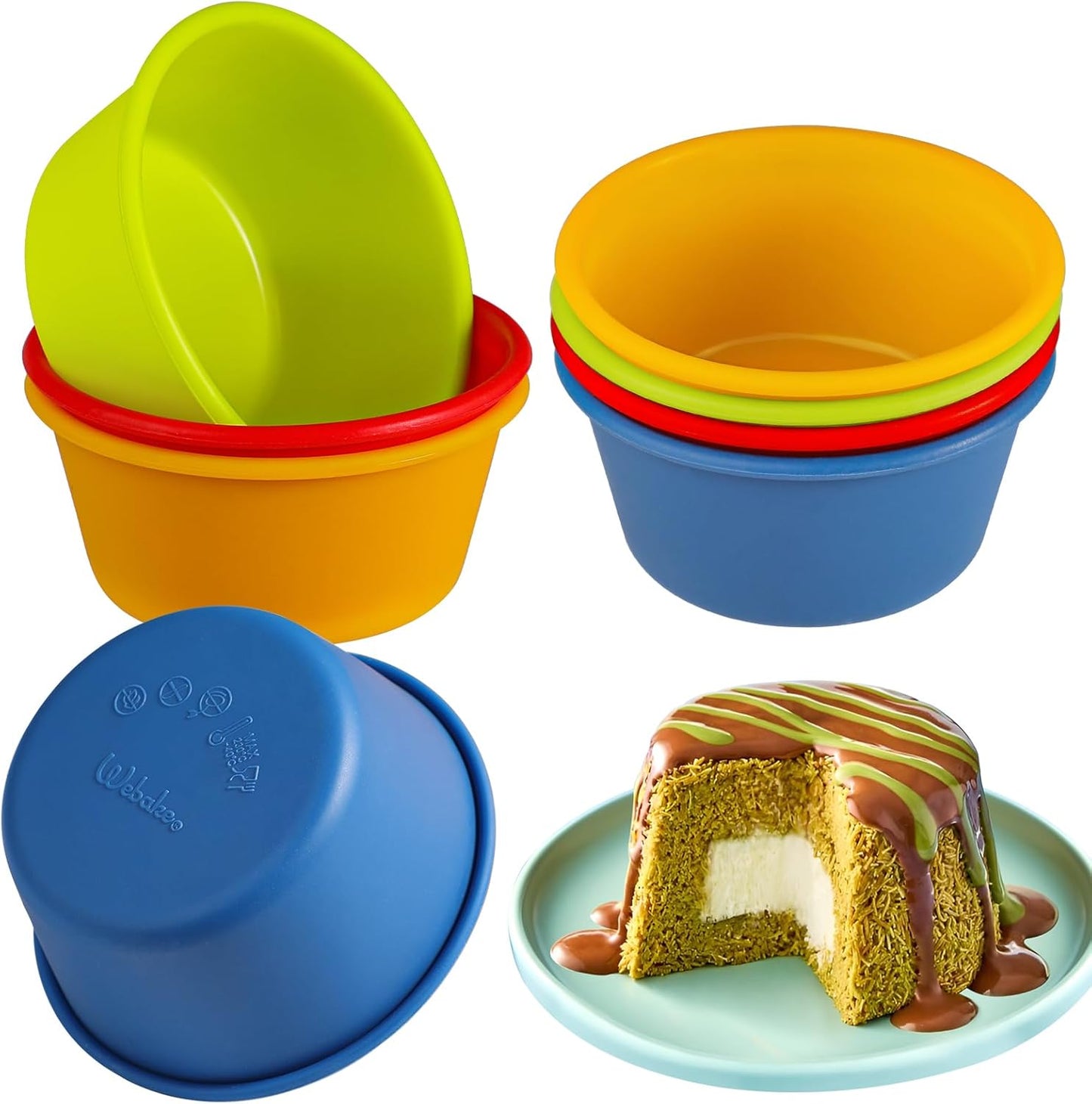 Webake Silicone Cupcake Baking Cups Set of 8, Air Fryer Muffin Pan Jumbo Muffin Liners Reusable Large Individual Muffin Tin, 3.5 Inch Mini Cake Pan Salad Dressing Container, BPA Free