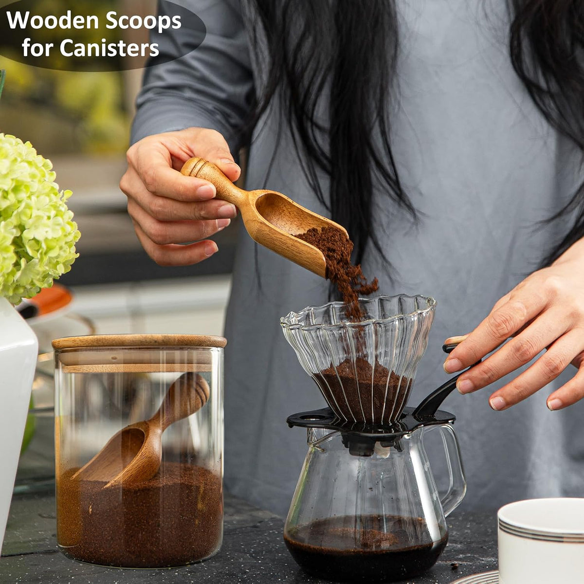 Wooden Scoops for Canisters Wooden Scoop for Jars Acacia 5″ Med-size Flour Scoop Coffee Scoops for Ground Coffee Measuring Spoon for Bath Salt Scoop Wood Laundry Detergent Shovel -Multipurpose