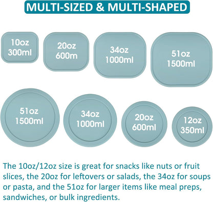 100% Silicone Food Storage Containers with Lids, 8 Pack, 10oz to 51oz, Reusable Leakproof Nesting & Stackable Silicone Bento Lunch Box, Microwave Freezer Dishwasher Oven Safe, BPA Free, Slate Green