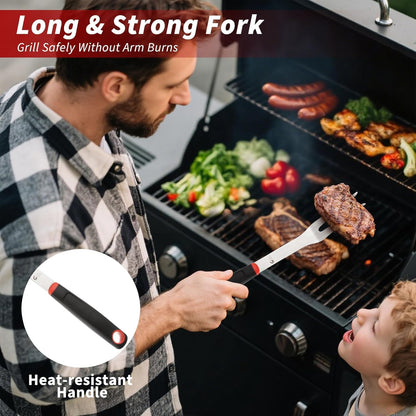 BBQ Tools Set, 4 PCS Heavy Duty Stainless Steel Spatula, Fork, Tongs with Portable Bag, Essential Accessories for Barbecue Outdoor Grill, Grilling Gifts for Men Dad Camp Chef