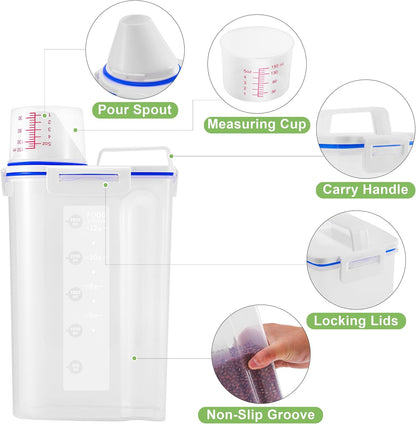 2 Pcs 5.5Lbs Rice Dispenser Storage Containers, Rice Container with Measuring Cup & Pour Spout, Kitchen Plastic Airtight Container for Cereal, Grain, Flour, Sugar, Oatmeal, Dry Pet Dog Food