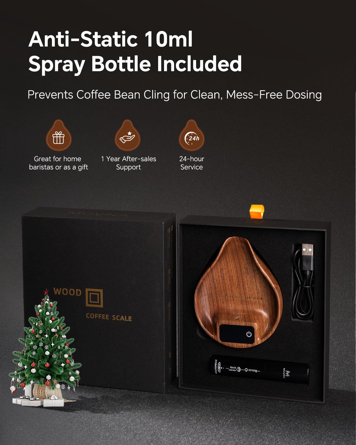 Walnut Coffee Bean Scale Set with Spritzer, Coffee Lover Gifts