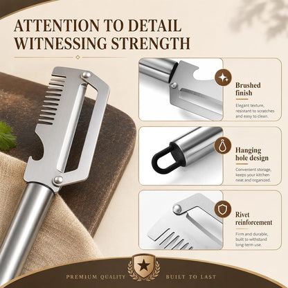 3Pcs Multi Functional Kitchen Tool Peeler, Stainless Steel 4-In-1 Multifunctional Fruit & Vegetable Peeler(Peelers Shreddingbottle Openerscaling Fish), for Fruit Veggie Potato Pumpkin