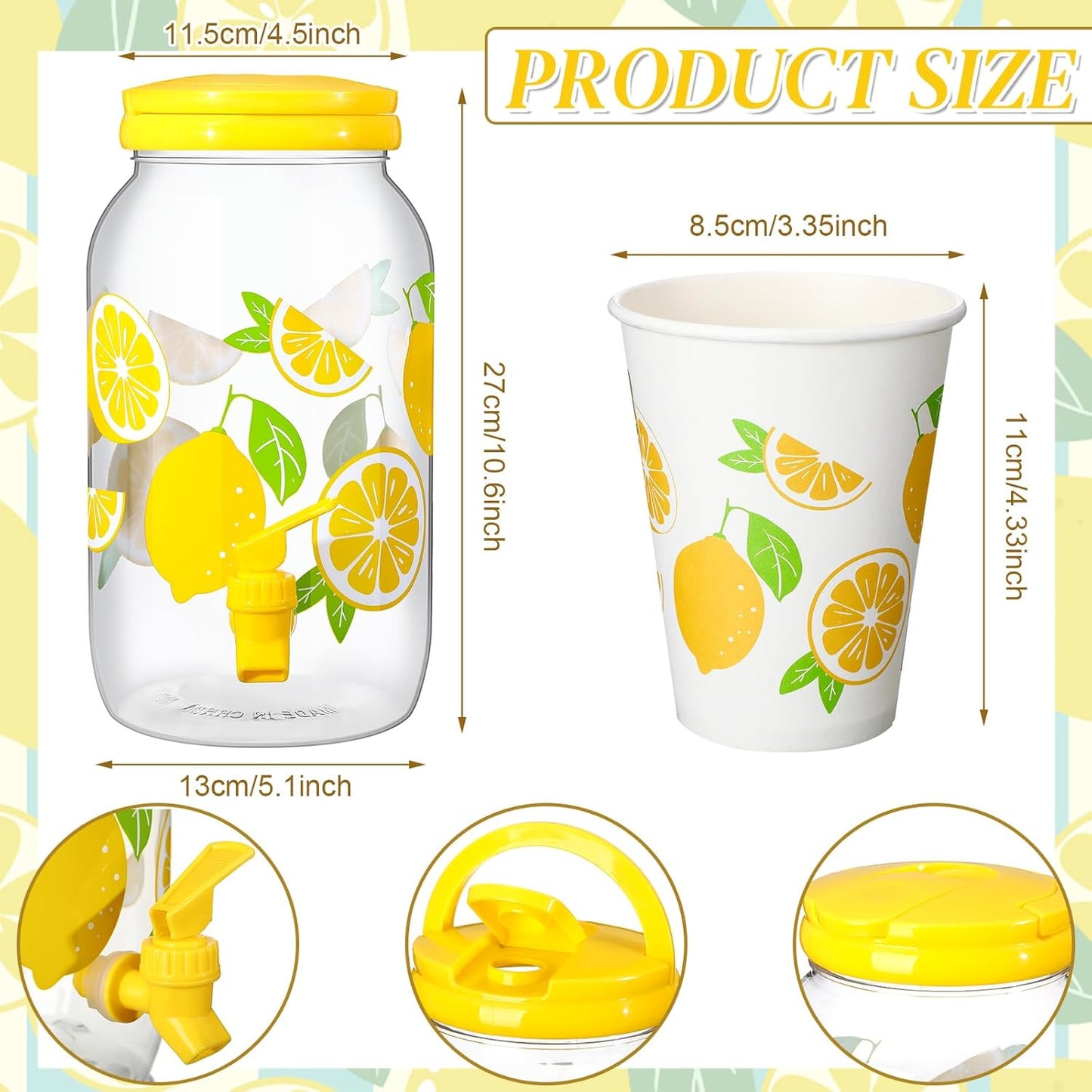 Umigy Tree Clear Plastic Drink Dispenser with 20 Pcs 12 oz Tropical Paper Cups 1 Gallon Kitchen Fridge Beverage Dispenser Plastic Water Dispenser with Spigot for Juice Tea Beer(Orange)