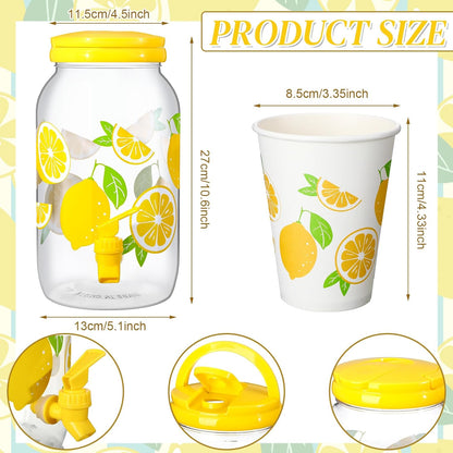 Umigy Tree Clear Plastic Drink Dispenser with 20 Pcs 12 oz Tropical Paper Cups 1 Gallon Kitchen Fridge Beverage Dispenser Plastic Water Dispenser with Spigot for Juice Tea Beer(Orange)