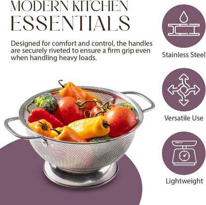Bellemain 3 Qt Metal Colander with Handle | Pasta, Spaghetti, Berry, Fruit, Vegetable, Kitchen Food Strainer Basket | 18/8 Stainless Steel Colander Bowl | Pot Drainer for Cooking, Sifter Strainer