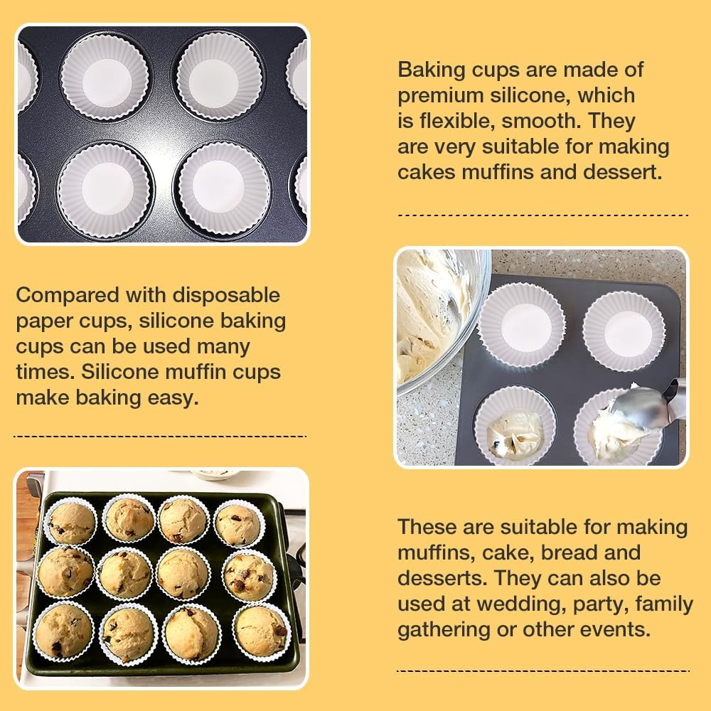 Extra Large Silicone Cupcake Muffin Cups 12 Pack, 3.54 Inch Muffin Liners, Reusable Jumbo Silicone Baking Cups Easy to Clean, Great for Cupcake, Mousse(Multicolor)