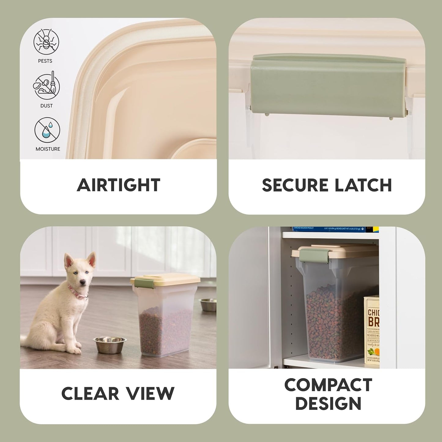 IRIS USA Dog Food Storage Container, Airtight Lid, 2-Cup Scoop, Up to 13 Pounds Pet Food Storage, Versatile Pet Food Bin, Treats, BPA Free, Dark Gray