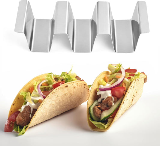 Stainless Taco Holders Set of 4 Stand Holders for 3 Tacos, Easy to Clean, Dishwasher Safe, Street Taco Ready