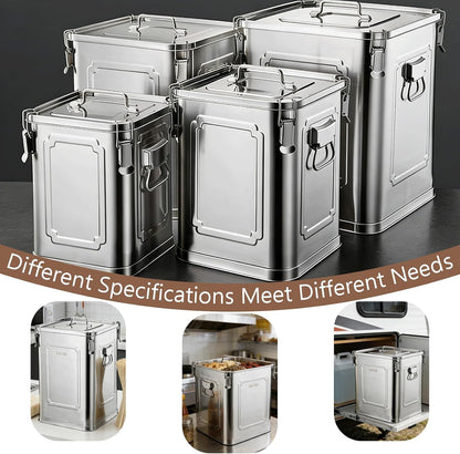 304 Stainless Steel Airtight Storage Container with Locking Clamps, Leak-Proof Square Canister for Dry & Wet Food, Heavy-Duty Storage Bin with Handles for Kitchen and Commercial Use(8.7GAL)