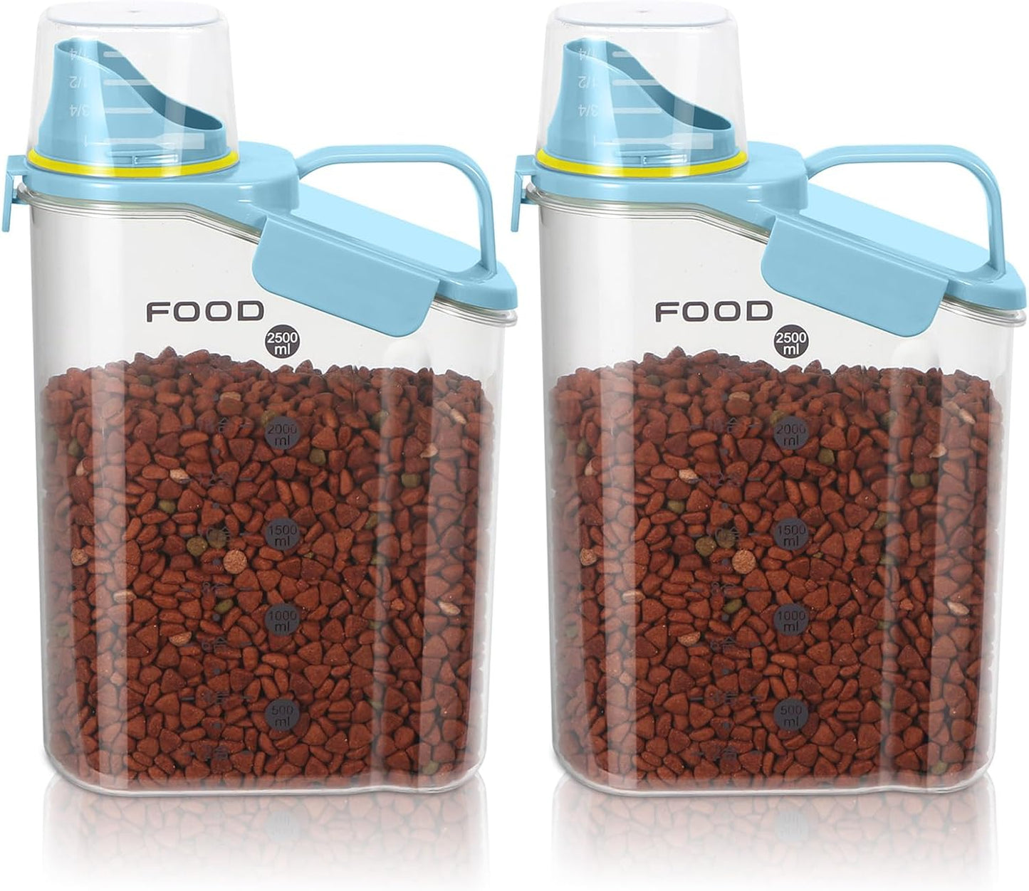 LEAWALK 3-5Lbs Airtight Small Cat Dog Pet Food Storage Containers BPA Free, with Large Pour Spout/1 Measuring Cup/ 4 Safety Locks and Double-layer Silicone Strip (Clear Black 2Pack)