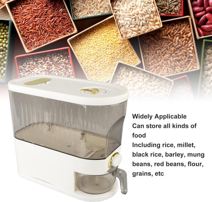 Rice and Grain Storage Container, Clear Rice Dispenser, Food Storage Container with Measuring Cup, Button Operation Dry Food Storage Box Rice Bucket for Cereal, Grain, Beans(L)
