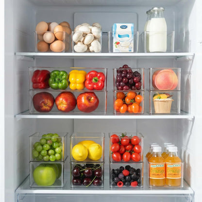Hudgan 4 Packs Refrigerator Organizers and Storage, 4 Small Stackable Clear Plastic Bins for Pantry Organizer, Home Edit, Kitchen Cabinet, Fridge, Bathroom, Office, Drawer