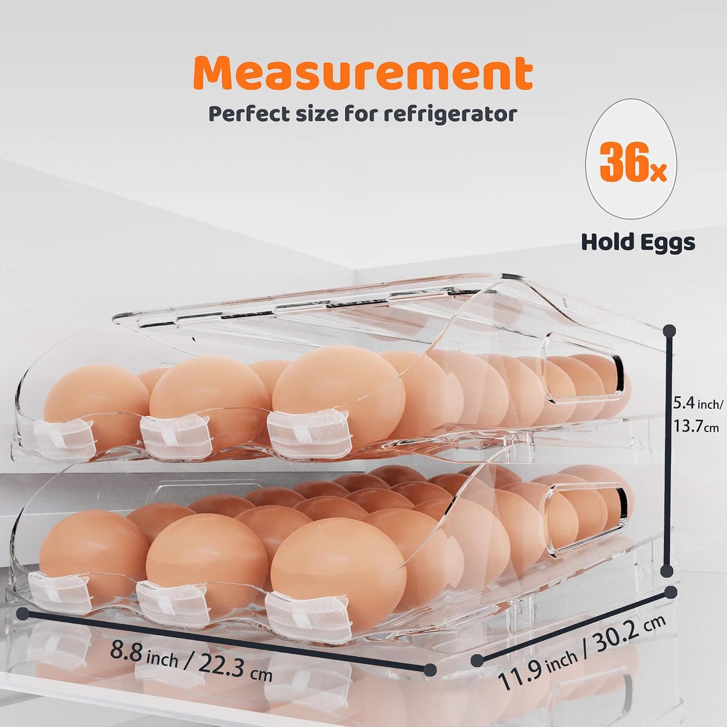 SMRCAD Fridge Organizers and Storage, Automatic Rolling Egg Holder and 6 Pack Fruit Organizer Bins with Lids for Fridge, Freezer, Refrigerator