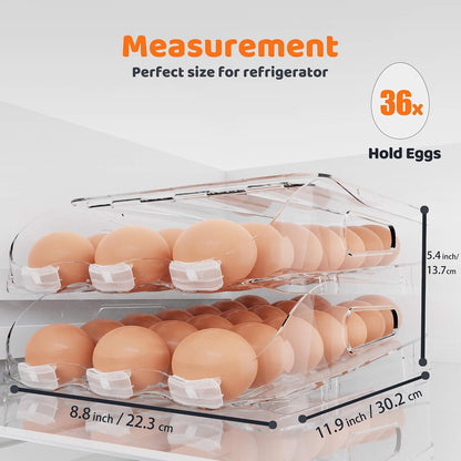 SMRCAD Fridge Organizers and Storage, Automatic Rolling Egg Holder and 6 Pack Fruit Organizer Bins with Lids for Fridge, Freezer, Refrigerator