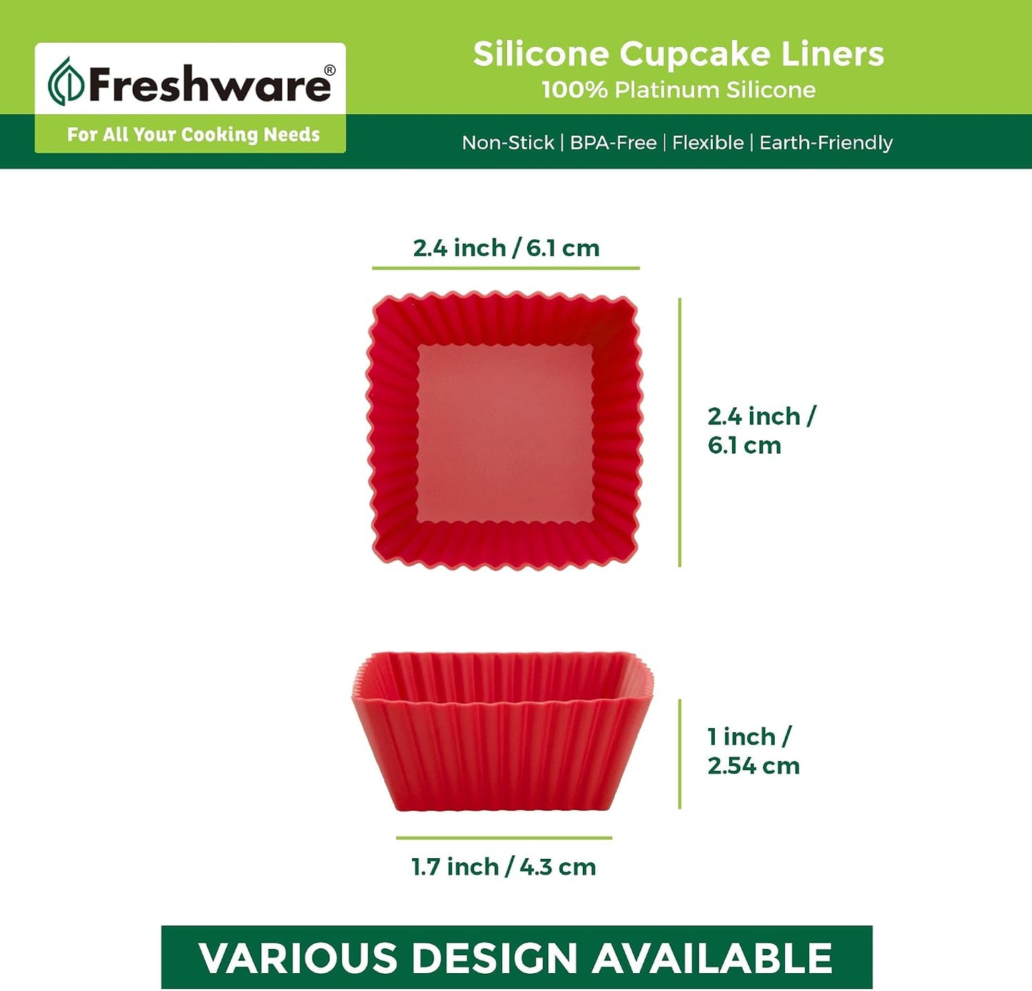 Freshware Cupcake Liners, Pack of 12 Silicone Muffin Cups, 3 Inch Baking Cups, Reusable & Non-stick Cupcake Liners for Party Halloween Christmas, Flower