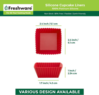 Freshware Cupcake Liners, Pack of 12 Silicone Muffin Cups, 3 Inch Baking Cups, Reusable & Non-stick Cupcake Liners for Party Halloween Christmas, Flower