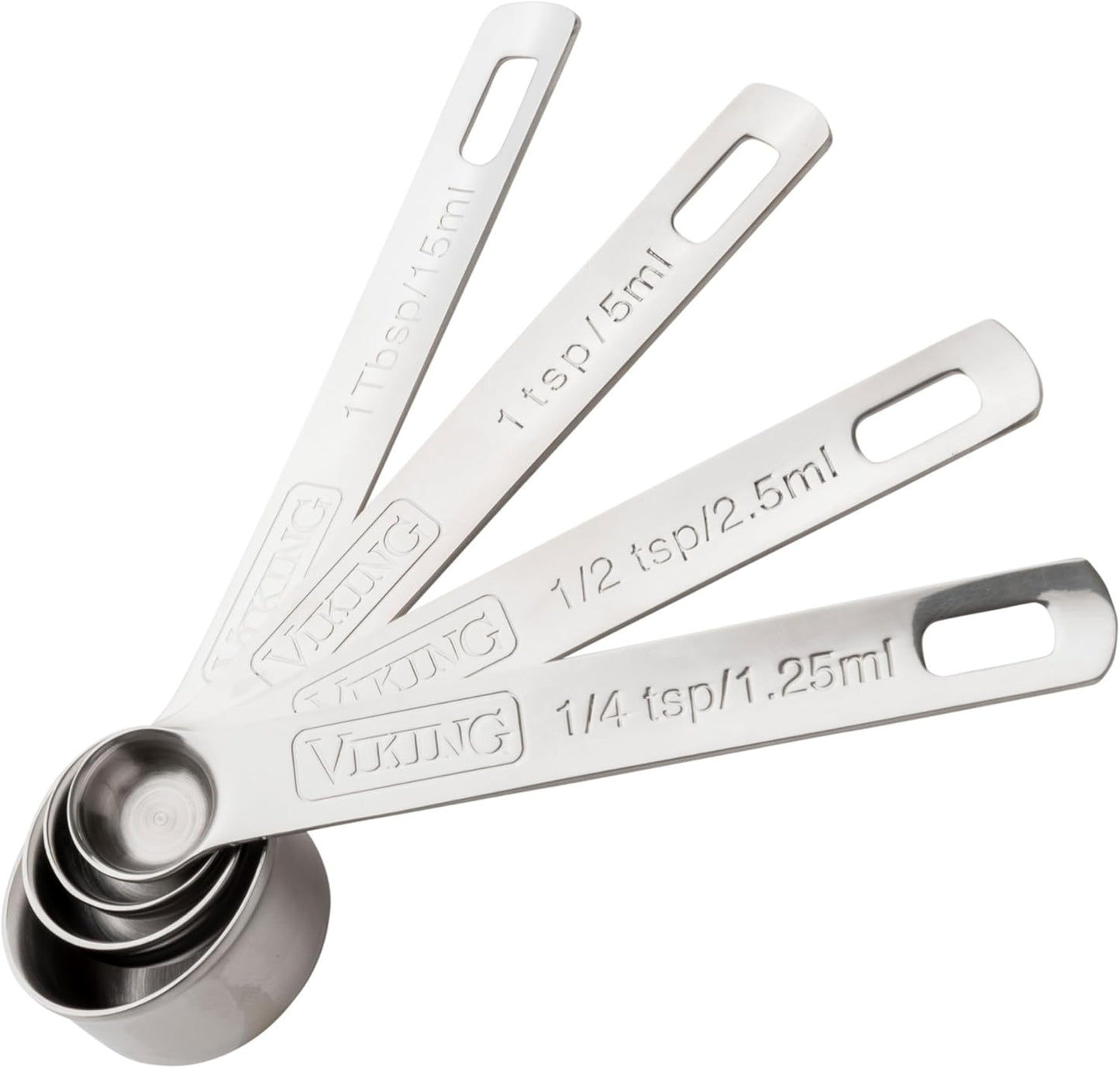 Viking 4-Piece Stainless Steel Measuring Spoons Set, 304 Stainless Steel, Nesting Design with Removable Ring, Dishwasher Safe