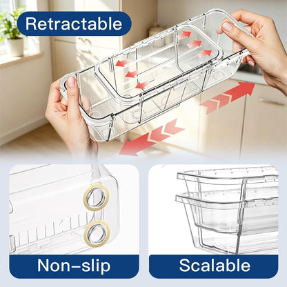 15-Piece Expandable Drawer Organizer Set, Clear 2-Size Bins | 15-piece set, clear expandable bins, 2 sizes, for makeup, vanity, desk and kitchen drawers