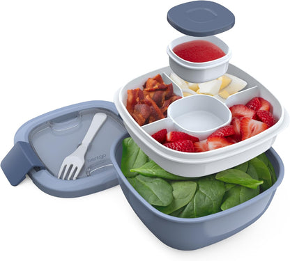 Bentgo Salad Container - 54 oz Bowl with 4-Compartment Toppings Tray, Leak-Proof Dressing Container, Reusable Fork, BPA-Free Lunch Box for Meal Prep & Food Storage; Removable Bento Tray (Khaki Green)
