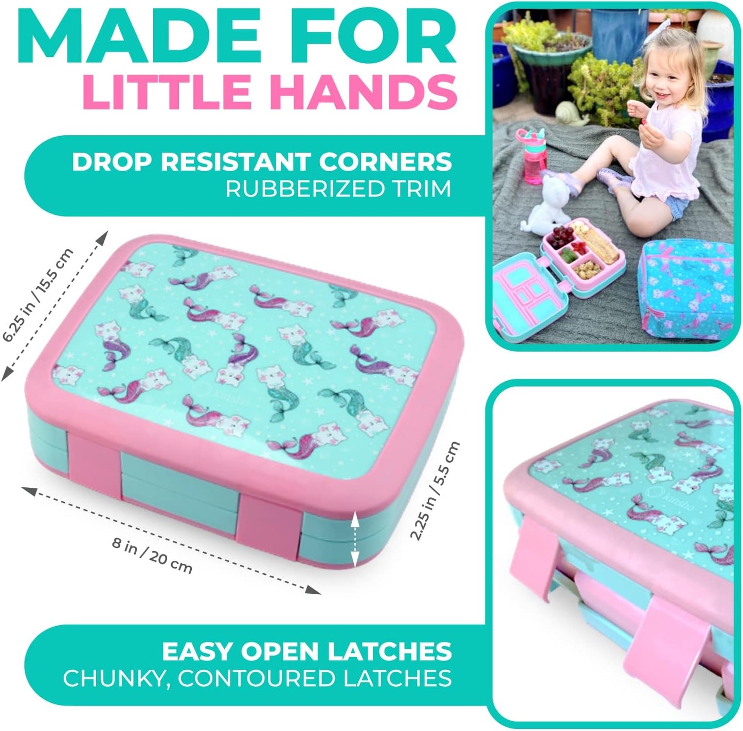 Kinsho Bento Lunch Box for Kids Toddlers, 5 Portion Control Sections, BPA Free Removable Plastic Tray, Pre-School Kid Toddler Daycare Lunches, Snack Container Ages 3 to 7 (Blue Space Rockets)