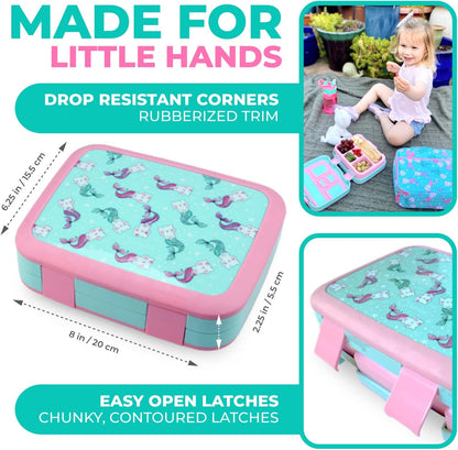 Kinsho Bento Lunch Box for Kids Toddlers, 5 Portion Control Sections, BPA Free Removable Plastic Tray, Pre-School Kid Toddler Daycare Lunches, Snack Container Ages 3 to 7 (Blue Space Rockets)