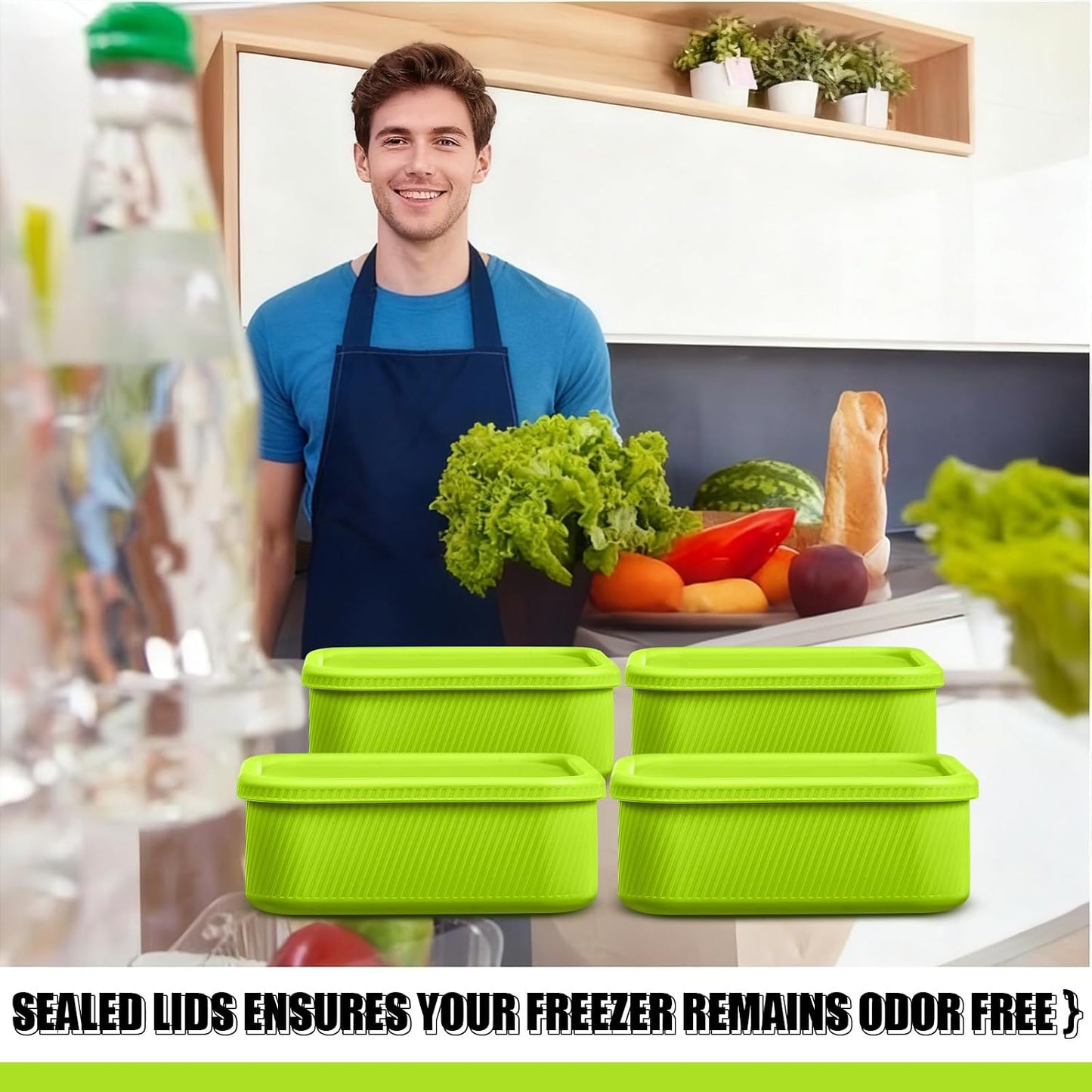 Nuogo 8 Pcs 6 Cup Silicone Freezer Trays with Lid Soup Containers Reusable Freezer Silicone Molds Rectangle Containers Ice Trays for Sauces Stews Curries, Lake Blue