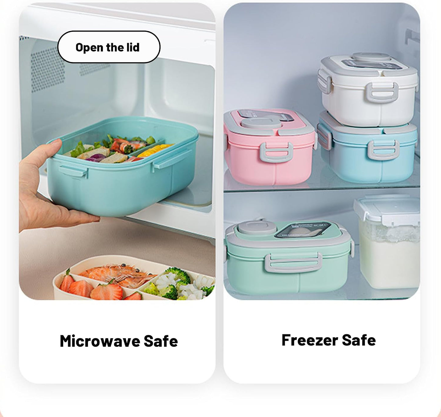 Adults Bento Lunch Box,Salad Container Large 43oz Salad Bowl, Bento-Style Tray for Toppings, 3oz Sauce Container for Dressings, and Built-In Reusable Fork (Green)