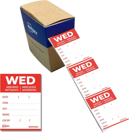 Avery Removable, Hand Writable, Detailed Food Day Labels, Strong Adhesive, 40 x 56 mm, Sunday, Black, 500 Labels, Preprinted Design (DLDSUNREV-500)