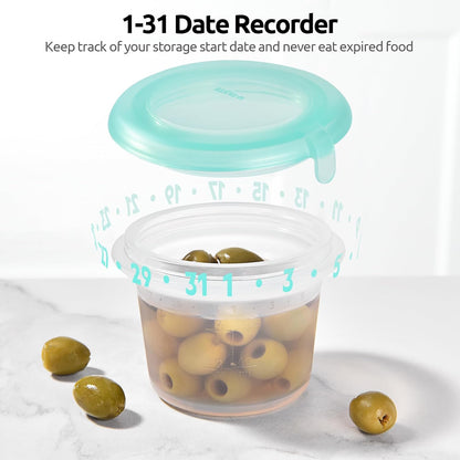 U-Taste Silicone Food Storage Containers Set: Meal Prep Box with Airtight Lid, Freezer & Microwave Safe, Date Marking Circle, Clear cup/oz/ml Measurement for Dry & Wet Deli -2oz/4oz/8oz/16oz, Aqua Sky
