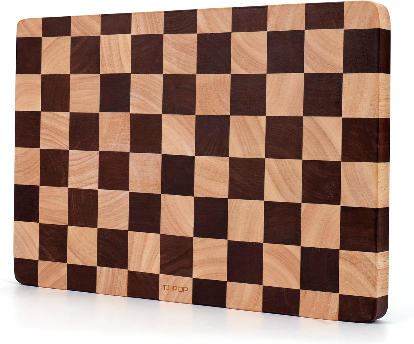 Cutting Board Set of 2 – Checkered Wood & Acrylic Cutting Board with Counter Lip for Kitchen Counter, Wood Checkerboard Chopping Board with Juice Grooves for Vegetables, Fruits, Meat