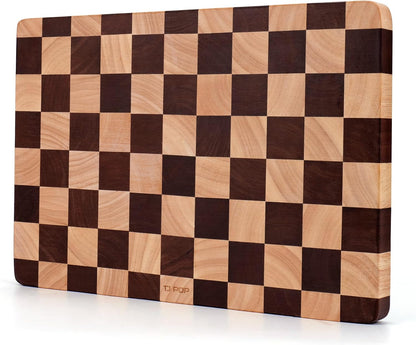 Cutting Board Set of 2 – Checkered Wood & Acrylic Cutting Board with Counter Lip for Kitchen Counter, Wood Checkerboard Chopping Board with Juice Grooves for Vegetables, Fruits, Meat