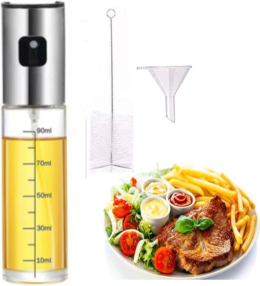 100ml Oil Sprayer for Cooking, Mini Kitchen Olive Oil and Vineger Mister for Salad, Baking, Airfryer, Grilling, BBQ (Funnel, Basting Brush and Cleaning Brush Included.)