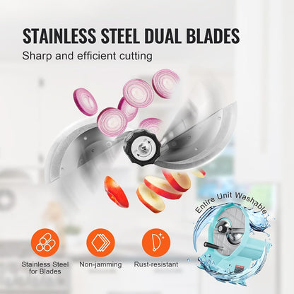 VEVOR Manual Vegetable Fruit Slicer, 0-0.5"/0-12mm Thickness Adjustable Commercial Slicer Machine, Stainless Steel Food Cutter Slicing Machine with 2 Spare Blades, for Potato, Cucumber, Lemon, Tomato